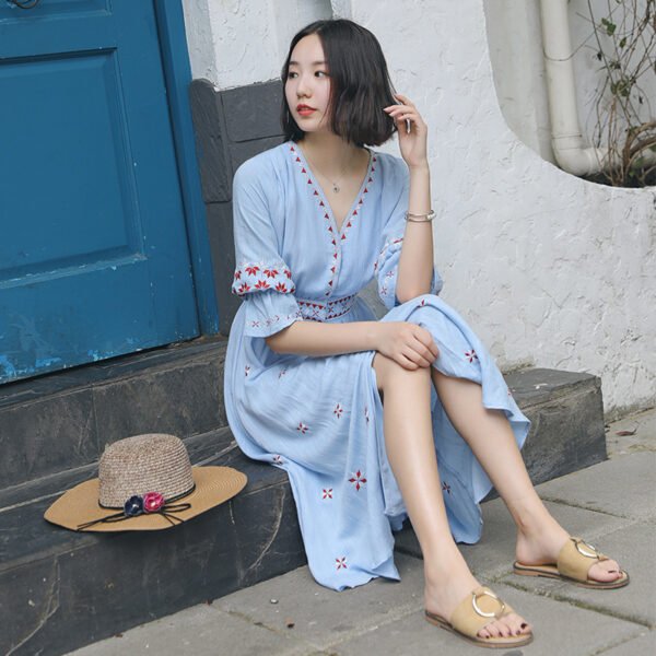 Ethnic Boho Embroidered Dress Women's Beach - Image 4