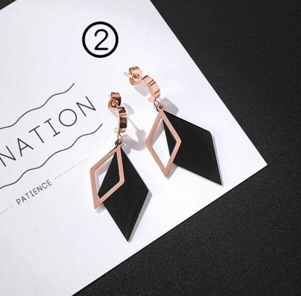Japan and South Korea simple long tassel titanium steel earrings temperament triangle round geometric earrings - Image 2