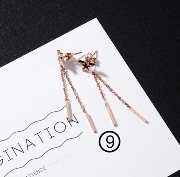 Japan and South Korea simple long tassel titanium steel earrings temperament triangle round geometric earrings - Image 10