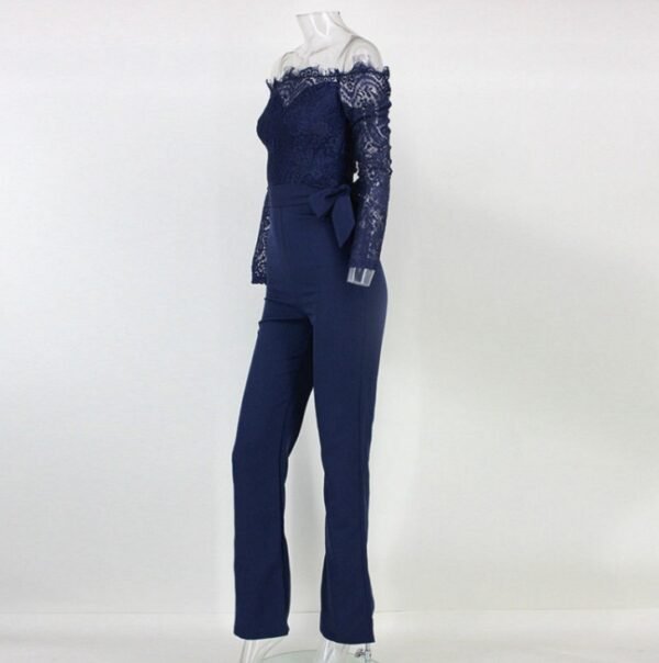 Lace stitching collar collar butterfly jumpsuit big trousers - Image 2