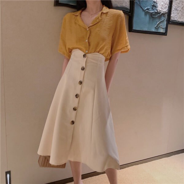 V-neck single-breasted retro umbrella skirt - Image 6
