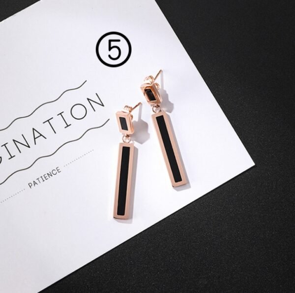 Japan and South Korea simple long tassel titanium steel earrings temperament triangle round geometric earrings - Image 3