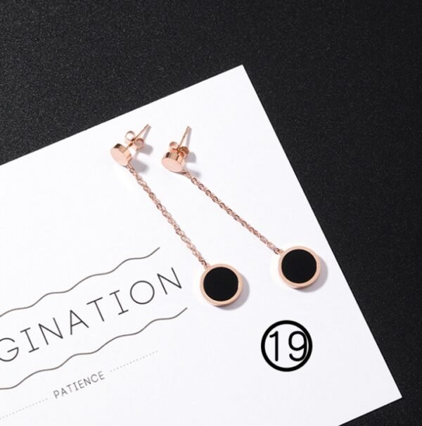 Japan and South Korea simple long tassel titanium steel earrings temperament triangle round geometric earrings - Image 6
