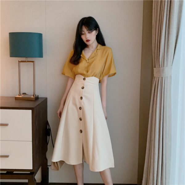 V-neck single-breasted retro umbrella skirt - Image 9
