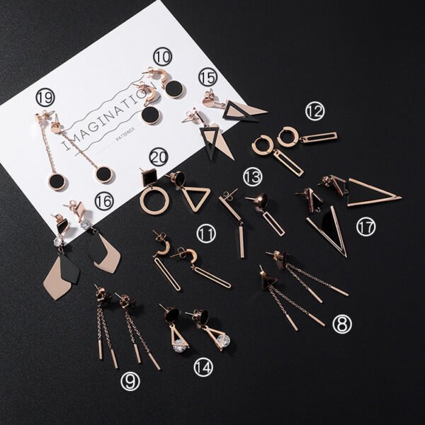 Japan and South Korea simple long tassel titanium steel earrings temperament triangle round geometric earrings - Image 7