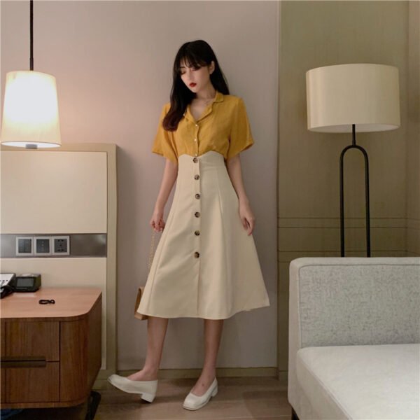 V-neck single-breasted retro umbrella skirt - Image 4