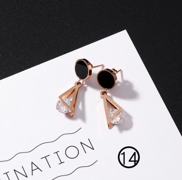 Japan and South Korea simple long tassel titanium steel earrings temperament triangle round geometric earrings - Image 8
