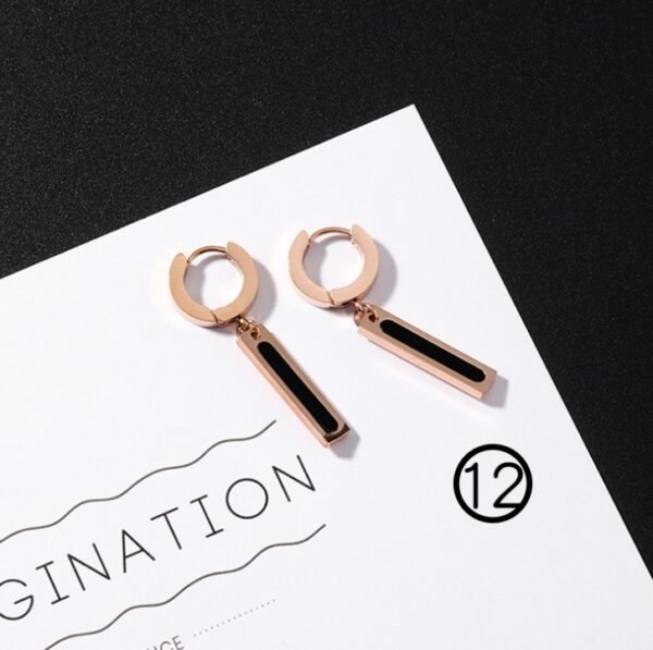 Japan and South Korea simple long tassel titanium steel earrings temperament triangle round geometric earrings - Image 4