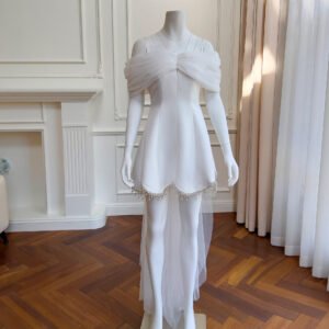 Three-dimensional Flower Mesh Pleating Sleeve Sling Light Luxury Dress