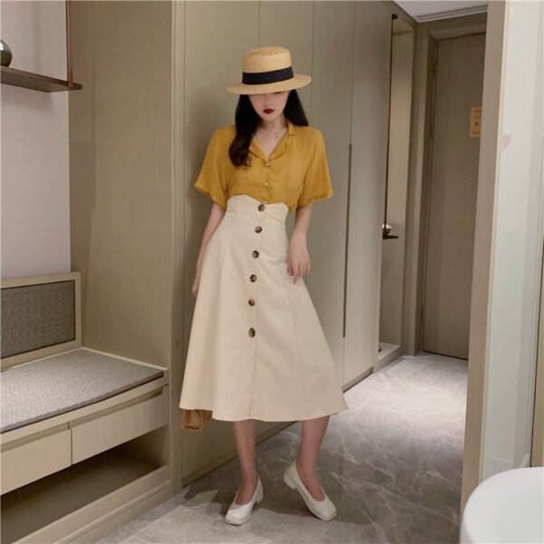 V-neck single-breasted retro umbrella skirt - Image 5