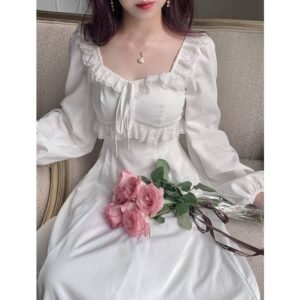 French Retro Square Neck Fairy Skirt