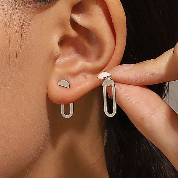 Geometric Diamond Double-layer Combination Earrings Simple Temperamental All-match - Image 2