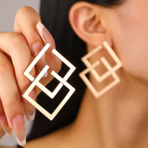 Geometric Diamond Double-layer Combination Earrings Simple Temperamental All-match - Image 6