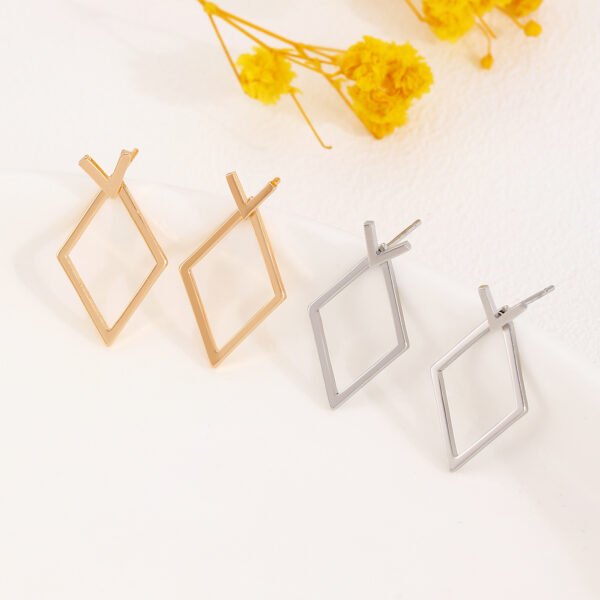 Geometric Diamond Double-layer Combination Earrings Simple Temperamental All-match - Image 8
