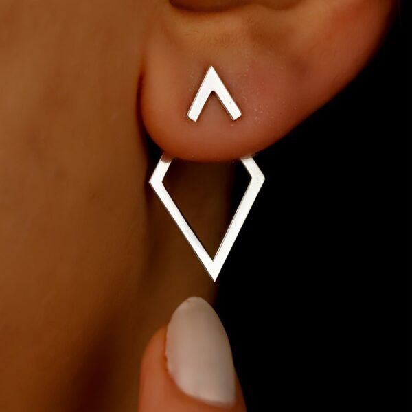 Geometric Diamond Double-layer Combination Earrings Simple Temperamental All-match - Image 3