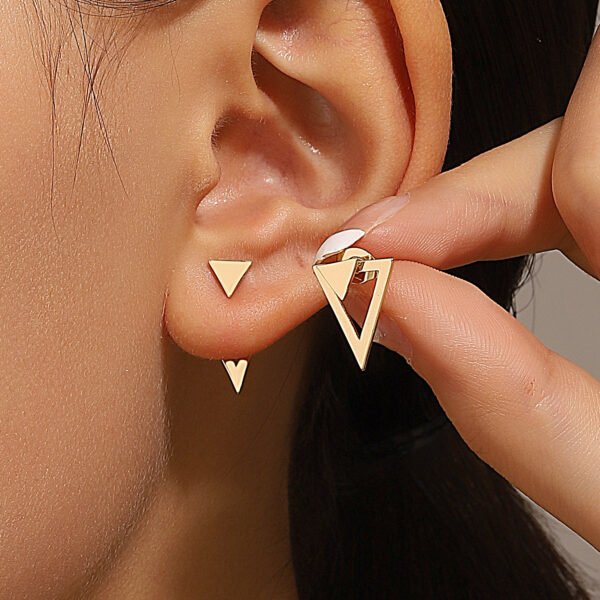 Geometric Diamond Double-layer Combination Earrings Simple Temperamental All-match