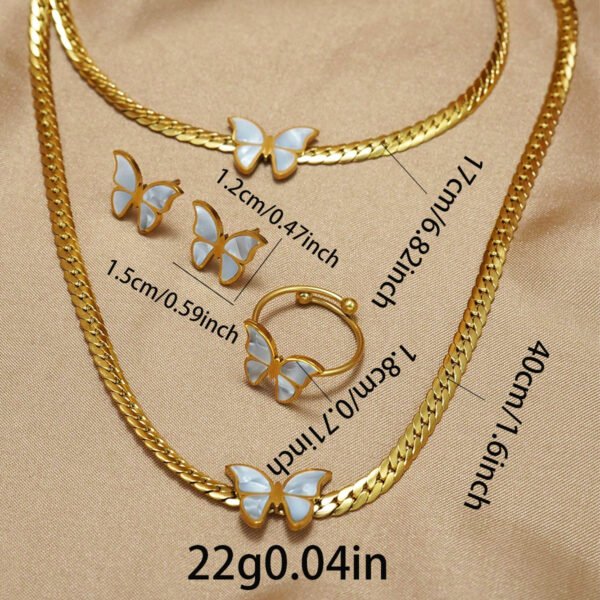 Lxalry 18K Gold Plated Butterfly Jewelry Set – 4PCS Necklace, Earrings, Bracelet & Ring - Image 4