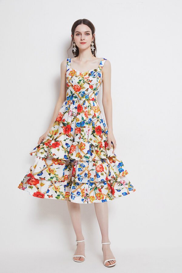Temperament Print Ladies Mid Length Suspender Cake Skirt - Image 8