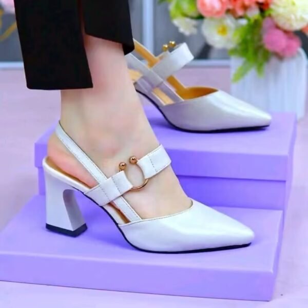 Closed Toe Back Empty Leather Chunky Heel Sandals Woman High-heeled Shoes - Image 4