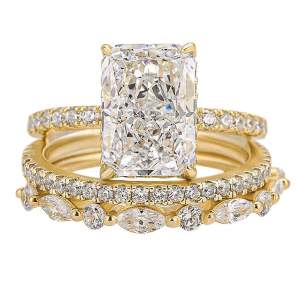 S925 Sterling Silver Ice Flower Cut Zircon Ring Set – Super Shiny - Image 6