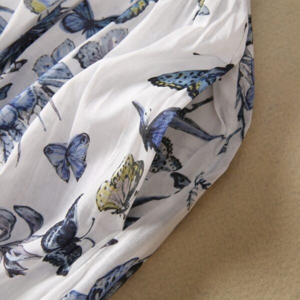 Women’s Stringy Selvedge Stand-up Collar Butterfly Flower Cotton Dress - Image 4
