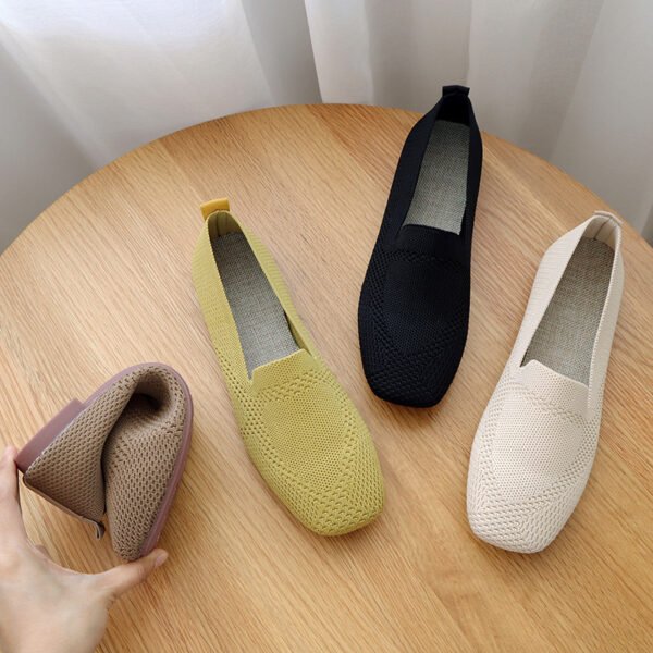 Flat Square Toe Shoes Knitted Soft Sole Ballerina Shoes - Image 3