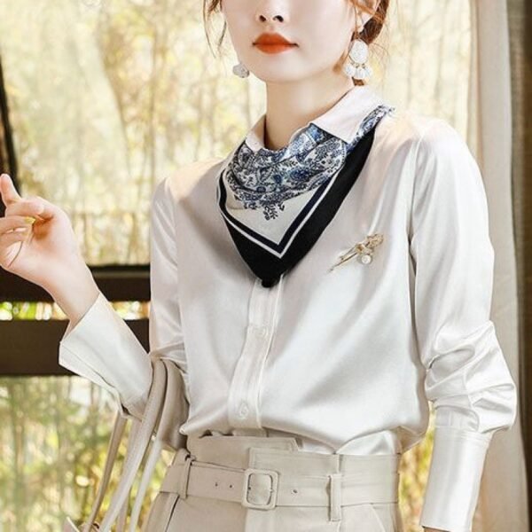 Women’s White Satin Silk Shirt – Pearlescent Crepe Mulberry Imitation | Kanshoppers - Image 2