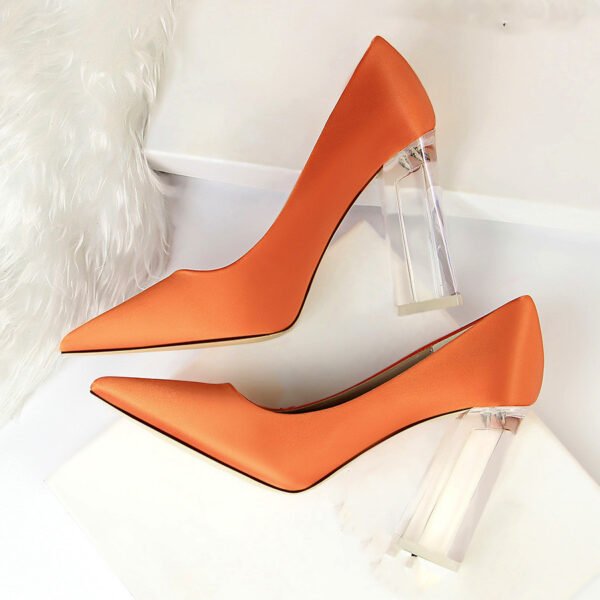Women's Stiletto Satin Pumps – Transparent Block High Heels - Image 6