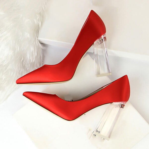 Women's Stiletto Satin Pumps – Transparent Block High Heels - Image 3