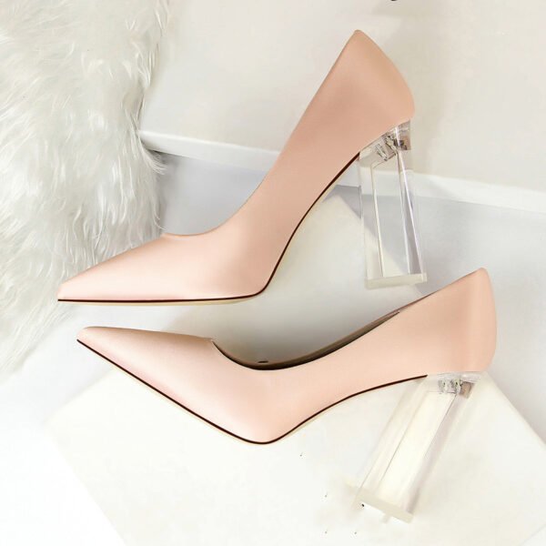 Women's Stiletto Satin Pumps – Transparent Block High Heels - Image 9