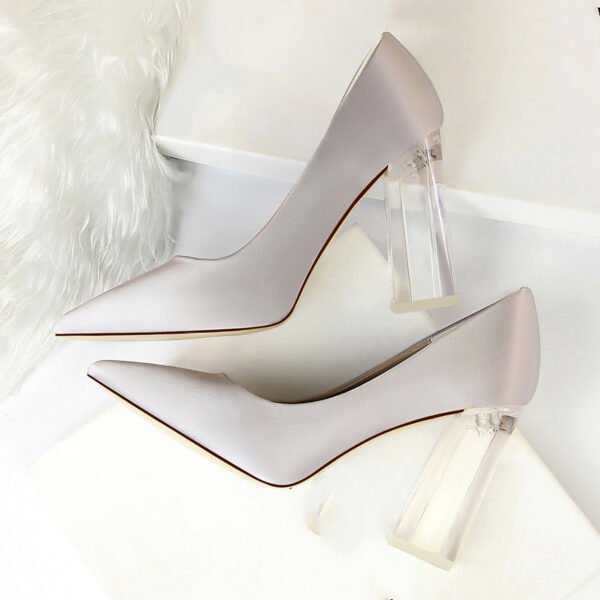 Women's Stiletto Satin Pumps – Transparent Block High Heels - Image 7