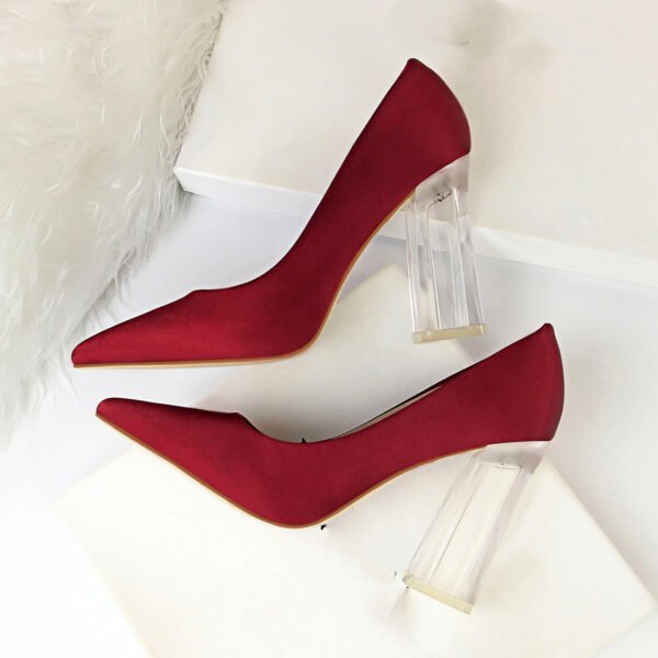 Women's Stiletto Satin Pumps – Transparent Block High Heels - Image 2