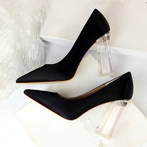 Women's Stiletto Satin Pumps – Transparent Block High Heels - Image 4