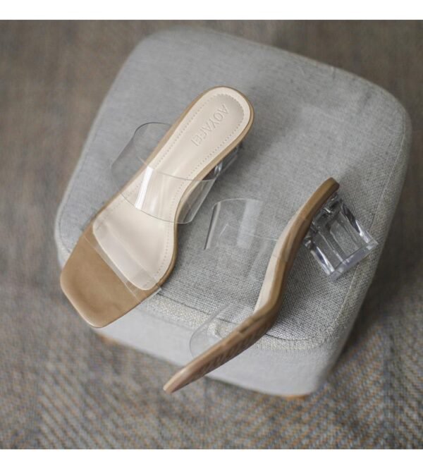 Elegant Flat Mid-heel Chunky Crystal High Heels - Image 2