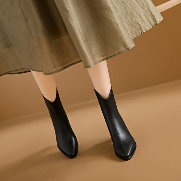Women’s Genuine Leather White Pointed Toe High Heel Boots - Image 3