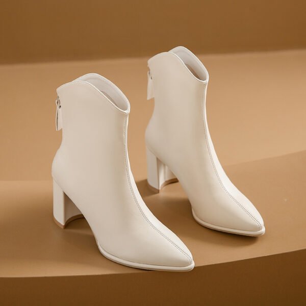 Women’s Genuine Leather White Pointed Toe High Heel Boots - Image 9