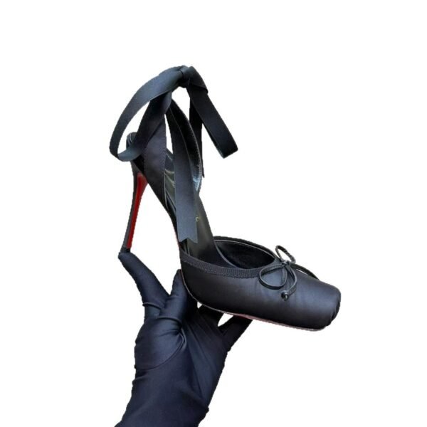 Leather Sole Women's Ballerina High Heel Shoes Fashion Satin Ribbon Toe Cap - Image 7