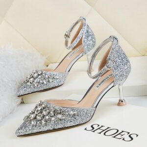 European And American Sexy Pointed Toe Rhinestone High Heels