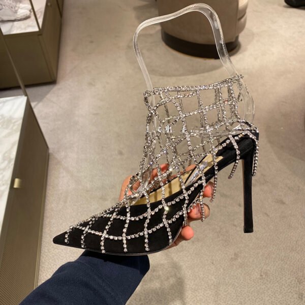 Women's Rhinestone Mesh Pointed Toe High Heels - Image 2