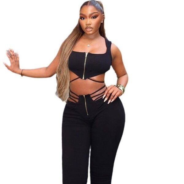 Women’s Black Sleeveless Top & High Waist Suit – Elegant 2 Piece Outfit - Image 6