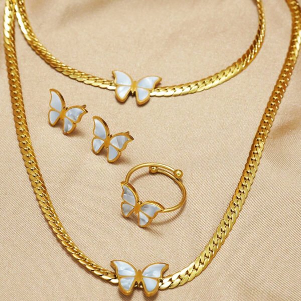 Lxalry 18K Gold Plated Butterfly Jewelry Set – 4PCS Necklace, Earrings, Bracelet & Ring - Image 9