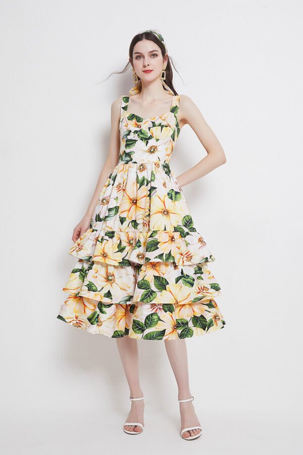 Temperament Print Ladies Mid Length Suspender Cake Skirt - Image 3