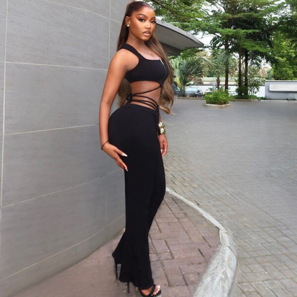 Women’s Black Sleeveless Top & High Waist Suit – Elegant 2 Piece Outfit - Image 4
