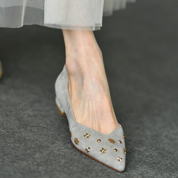 Women’s Pointed Toe Low Heel Slip-on Pumps – Frosted Flat Casual Shoes - Image 4