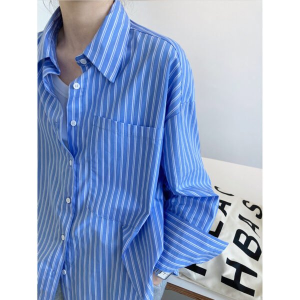 Loose BF Lapel Large Pocket Long Sleeve Shirt for Women - Image 3
