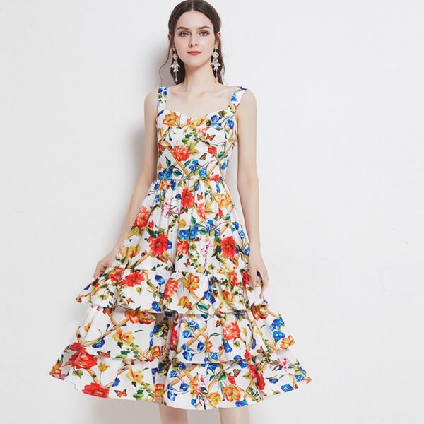 Temperament Print Ladies Mid Length Suspender Cake Skirt - Image 2