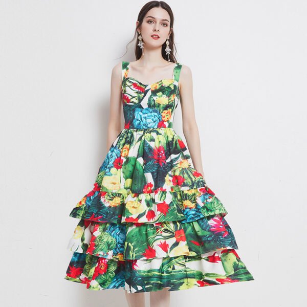 Temperament Print Ladies Mid Length Suspender Cake Skirt - Image 4