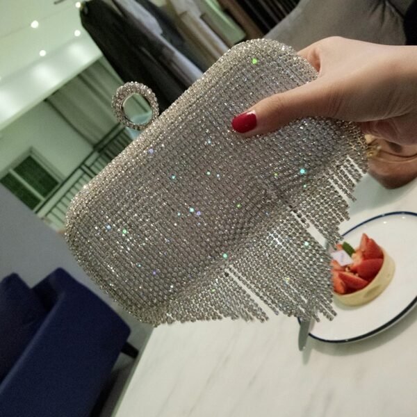 Women’s Diamond Fringe Evening Bag – Shiny Party & Bridal Clutch - Image 3