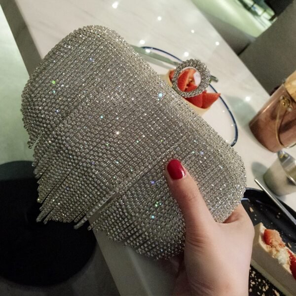 Women’s Diamond Fringe Evening Bag – Shiny Party & Bridal Clutch - Image 9