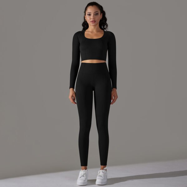 Knitted Polka Dot Jacquard High Elastic Tight Breathable Yoga Clothes Suit - Image 3